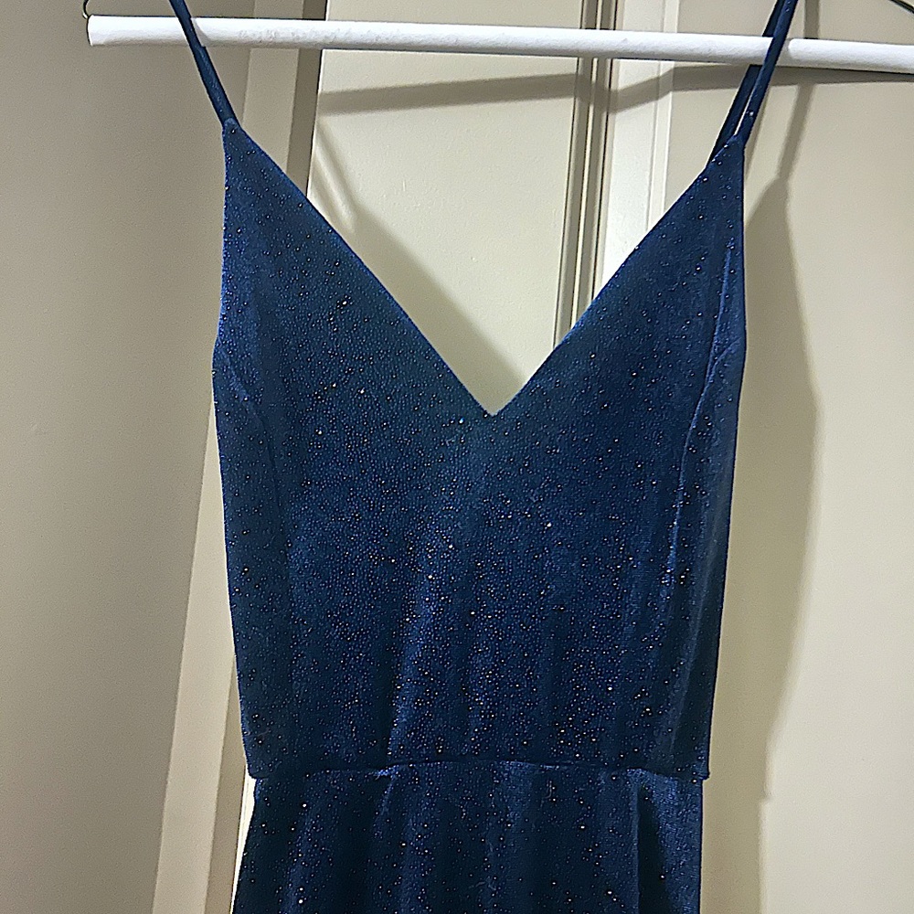 Lovely Day Sparkling Blue Velvet Prom Gown